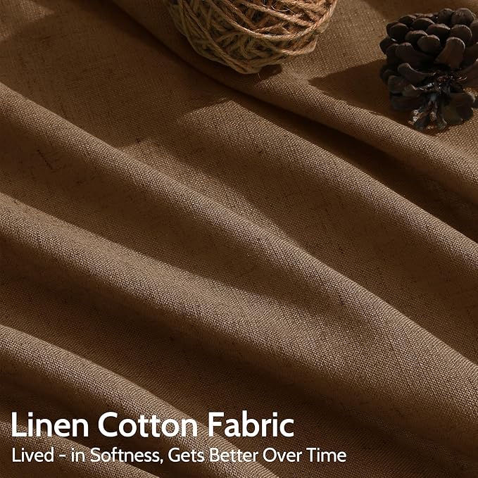 Tobacco Brown Linen Curtains 96 Inches Long for Living Room Rod Back Tab Vintage Rustic Farmhouse Cotton Textured Light Filtering Curtain 96 Inch Length for Dinning Room Bedroom 52x96