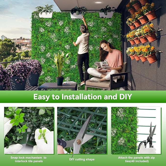 40"x120"(33.33 SQFT) Grass Wall Panels, Artificial Greenery Backdrop Wall with UV Resistant Leaves, Faux Green Wall Decor for Outdoor Indoor Patio Garden Backyard