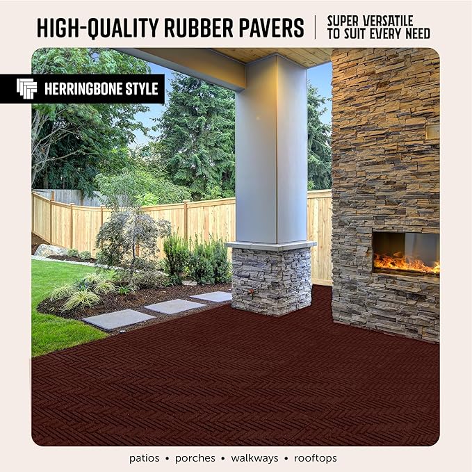 Playsafer Herringbone Rubber Interlocking Tiles | 16 X 16 | Easy Install for Indoor and Outdoor Use (Red, 1 Tile)