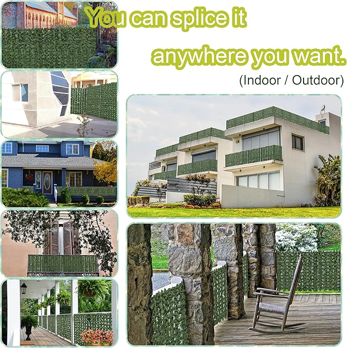 Artificial Ivy Privacy Fence Roll Screen,128" by 72" (64 SQFT) UV-Anti Faux Hedge Fence and Fake Ivy Vine Leaf Wall Panels for Indoor&Outdoor Green Backdrop, Garden Greenery Decor