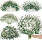 Serwalin 200 Pcs Mixed Artificial Eucalyptus Stems，Babys Breath Artificial Flowers Bulk with Artificial Fake Greenery Stems for Wedding DIY Bouquets Floral Arrangement Home Decor