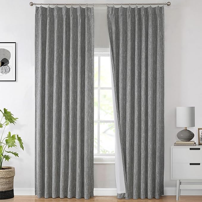 Vision Home Charcoal Grey Pinch Pleated Full Blackout Curtains Room Darkening Window Curtains 84 inch for Living Room Bedroom Thermal Insulated Pinch Pleat Drapes with Hooks Back Tab 2 Panel 40"Wx84"L