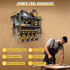 Power Tool Organizer Wall Mount, 3-Tier Tool Storage Rack with 4 Drill Holders, 150LBS Load Heavy Duty Cordless Tool Shelf for Garage Organization, Gift for Men
