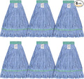 Onesimus 24 oz Mop Head Replacement, Industrial Mops for Floor Cleaning Heavy Duty 4-Ply Cotton Blend Looped End Wet Mop Refills 1.25 in Universal Headband Fit Most Handles, 6 Pack X-Large Blue