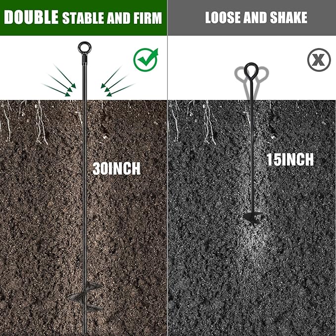 Lasnten 3 Pcs 30 Inch Heavy Duty Ground Anchor Spiral Blade Earth Anchor Kit Metal Anchor Hook Beach Sand Stakes Camping for Securing Animals, Shelters, Tents, Canopies (Black)