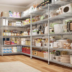REIBII 70" W Wire Shelving Load 1500LBS, Metal Shelving 5-Tier Storage Shelves Metal Shelves for Storage Adjustable Shelving Rack for Pantry Kitchen Commercial School 70" W*15.8" D*72.4" H,Chrome