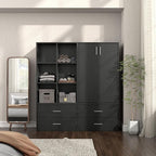 Homes: Inside + Out Apexa 3-Tier Stackable Wood Bookcase with Doors, Cube Storage Organizer Shelves, Small Food Pantry Cabinet, Dorm Teen Room Decor & Bedroom, Home Office, Kitchen, Black