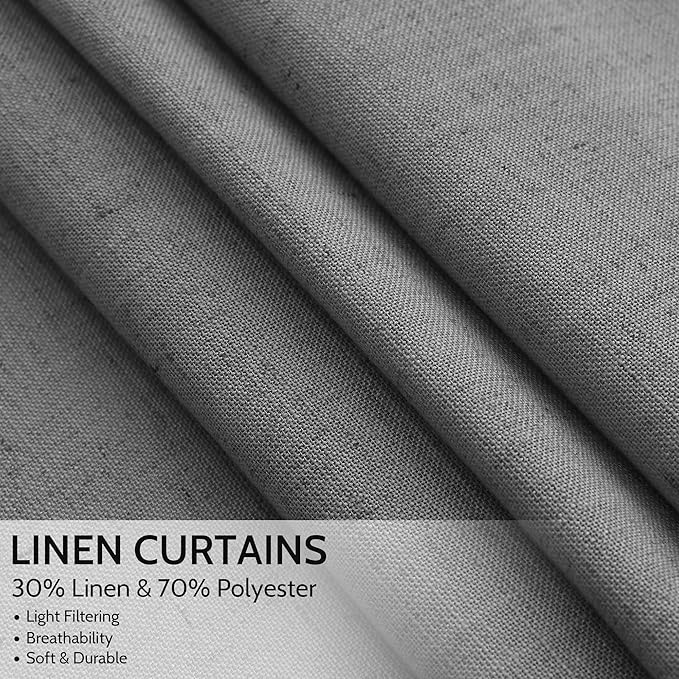 Blazer Grey Curtains 63 Inches Long 2 Panel Sets for Living Room Bedroom, Light Filtering Linen Drapes for Kitchen Windows Rod Pocket or Back Tab Curtain,Semi Sheer 52x63