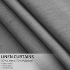 Blazer Grey Curtains 63 Inches Long 2 Panel Sets for Living Room Bedroom, Light Filtering Linen Drapes for Kitchen Windows Rod Pocket or Back Tab Curtain,Semi Sheer 52x63
