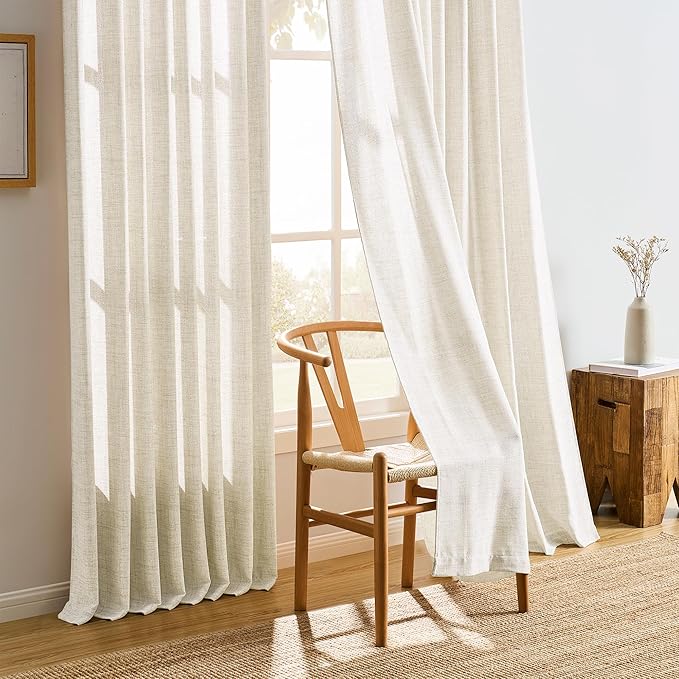 RAIN CITY Natural Pinch Pleated Curtains 120 Inches Long Set of 2, Linen Drapes Back Tab with Hooks,Light Filtering Window Curtain Panels for Living Room 42 Width 120 Length 10 FT