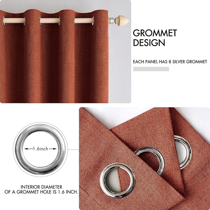 MIULEE Linen Curtains Soild 100% Blackout Thermal Insulated Burnt Orange Fall Curtains Grommet Room Darkening Curtains & Drapes for Living Room Bedroom Nursery 42 x 90,Rust Terracotta (2 Panels)
