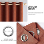 MIULEE 100% Blackout Linen Curtains for Bedroom Thermal Insulated Burnt Orange Grommet Room Darkening Curtains & Drapes Rust Terracotta Fall Decor for Living Room Nursery 52 x 108 Inch (2 Panels)