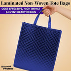 DISCOUNT PROMOS Luxurious Laminated Tote Bags Set of 10, Bulk Pack - Reusable, Great for Shopping, Beach, Wedding Favors - Royal Blue