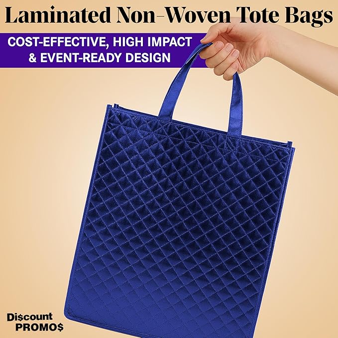 DISCOUNT PROMOS Luxurious Laminated Tote Bags Set of 10, Bulk Pack - Reusable, Great for Shopping, Beach, Wedding Favors - Royal Blue