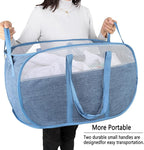 Pop Up Laundry Hamper，with Durable Handles collapsible laundry basket，Easy to Open and Fold for college Dorm,kids room，travel (blue+gray)…