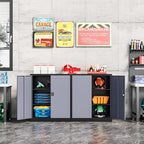 Metal Storage Cabinet-36” Tall Steel File Cabinets with Lockable Doors and Adjustable Shelves-Black&Gray Steel Storage Cabinet for Home Office, School, Garage