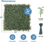 Grass Wall Panels 20″ × 20″ (24 Pack) – UV-Protected Artificial Boxwood Hedge Greenery Backdrop Covers 66 sq ft, Indoor/Outdoor Privacy Fence Screen, Zip Ties & Spare Leaves Included