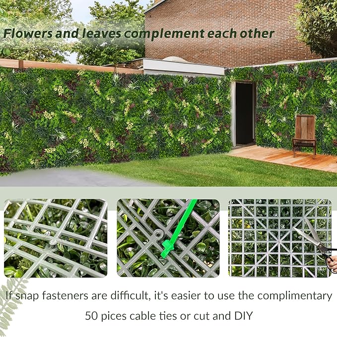 Artificial Grass Wall Boxwood Plant Panel: 20"x20"(8P) UV Resistant Green Leaves Faux for Interior Wall Backdrop,Garden and Indoor Outdoor Wall&Fence Covering Privacy，Party Wall Fence Decor
