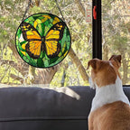 Stained Glass Window Hanging 4 Pcs Set Green Plants Yellow Insect Theme 6.3" - Suncatcher Door Garden Sun Catcher Decor Birthday Christmas for Mom Woman Nana Men