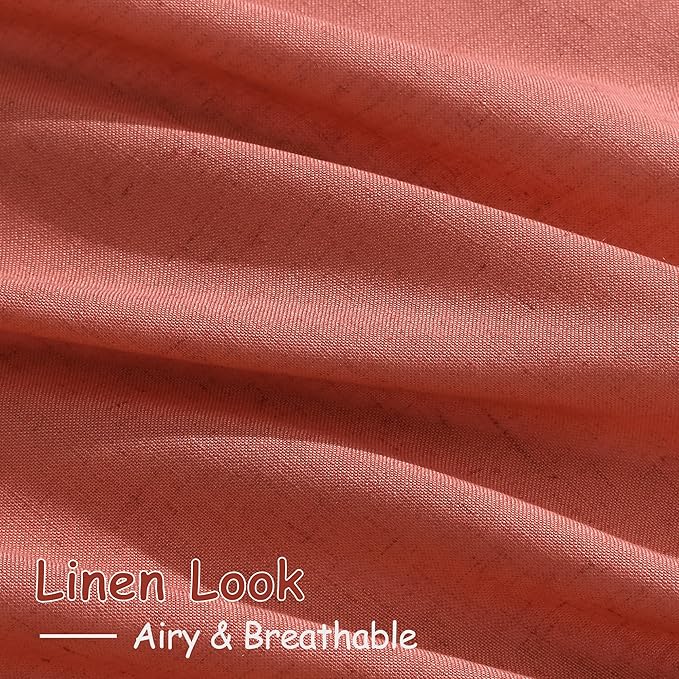 Coral Semi Sheer Linen Blend Curtains 108 Inches Long 2 Panels Set Back Tab Loop Pocket Light Filtering Boho Large Window Decor Extra Long Drapes for High Ceiling Living Room 52x108