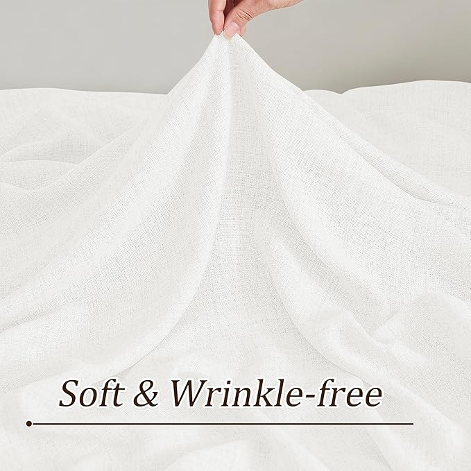RAIN CITY Linen White Sheer Curtains 86 Inches Long Pinch Pleated with Hooks Light Filtering Window Drapes for Living Room Bedroom Semi Sheer Textured Curtains Back Tab 50 Each Wide
