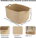 Large Rectangle Blankets Basket Living Room 22"x17"x12" Woven Jute Rope Storage Baskets for Nursery Toy Baskets for Kids and Dogs Wicker Laundry Basket Bin for Clothes Towels