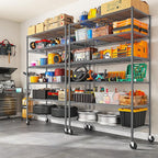 82" H X45 W X18 D Wire Shelving Unit, 6 Tier Adjustable Storage Shelves with Wheels 1200LBS Metal Shelving for Restaurant Garage Pantry Kitchen Closet Commercial,Black
