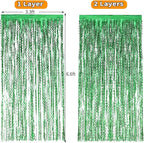 4Pcs Wavy Green Fringe Backdrop -3.3x6.6ft Green Streamer Foil Curtains for Jungle Party Decorations | St Patricks Day Decorations | Football Decorations | Xmas