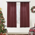 XTMYI Dark Red Burgundy Curtains 63 Inch Length for Dining Room Kitchen Window,2 Panels Light Filtering Semi Privacy Linen Sheer Curtain for Bedroom
