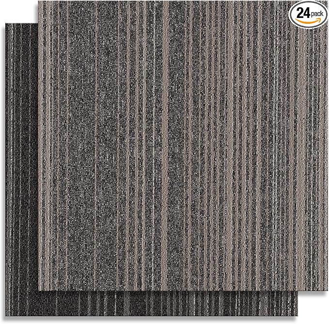 24 Tiles 20 X 20 Inch Carpet Tiles Floor, Carpet Squares for Living Room Bedroom Office, Stripe Light Grey (64.5 Sq.Ft per Box)