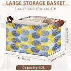 Floral Chrysanthemum Storage Basket Large 17x11.5x10.5 Inche-Collapsible Fabric Organizer Bin with Handles for Seasonal Decor,Living Room,Porch-Decorative Hamper with Elegant Blossom Pattern-1 Pack