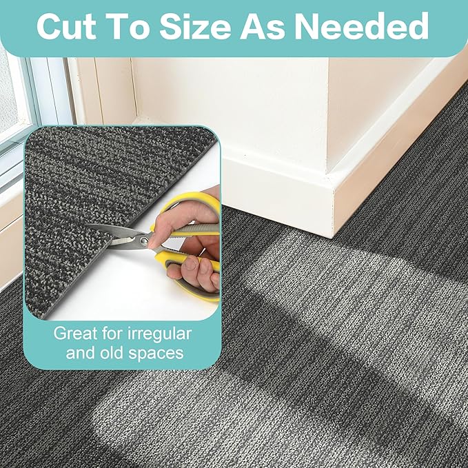 jxgzyy Commercial Carpet Tiles, 20×20 Inch, 0.31'' Padded Carpet Squares, Non-Adhesive Carpet Flooring with Textured Silicone Back, Easy DIY, Suitable for Play Room, 16 Pcs/43.1 Sqft