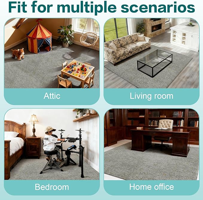 jxgzyy Soft Carpet Tiles 20×20 Inch, 0.38'' Padded Carpet Squares, Non-Adhesive Carpet Flooring with Textured Silicone Back, Easy DIY Cushioning Tiles for Home Office, 4 Pcs/10.8 Sqft