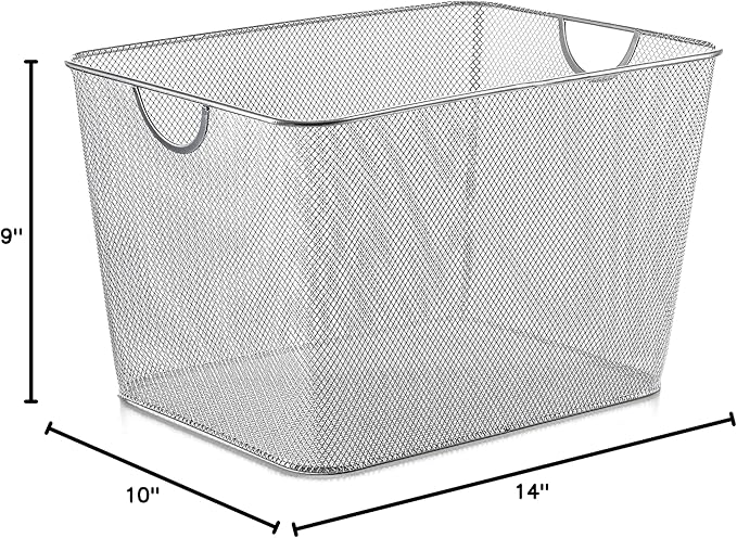 YBM Home Mesh Wire Storage Basket for Shelves, Pantry Organization, and Kitchen - Multipurpose Steel Wire Basket Holder Bin for Organizing Office Supplies, Household Toiletries and Laundry Supplies
