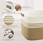86L Extra Large Laundry Basket with Leather Handles for Living Room Storage, Woven Rope Baskets for Blanket, Kids Toy, Gifts, Wicker Hamper for Bedroom Dirty Clothes, 24"x16"x14" Khaki