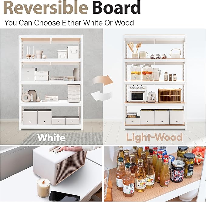 HOMEDANT House 5 Tier Laminated Metal Shelving Unit Adjustable Storage Utility Rack Heavy Duty Shelves Organization Multipurpose Shelf Kitchen Garage Pantry Closet (10, (L) 48.1" W, White)
