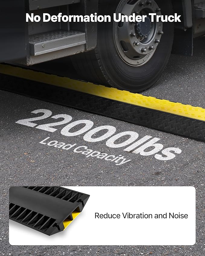 VEVOR Rubber Cable Protector Ramp, 2 Channel Heavy Duty Rubber Cord Hose Wire Cover, 4'' W x 3'' H Large Channel Size, Driveway Traffic Speed Bump with Flip-Open Top Cover, for Indoor Outdoor Use