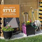 Inspired Living Ultra-Slim Rolling Collapsible Storage Pack-N-Roll Utility-carts, with Telescopic Handle, for Home, Garden, Shopping, Office, School use, Medium, Pink & Black