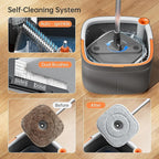 KZKR Spin Mop and Bucket Set with 6 Replaceable Microfiber Mop Pads with Self Separation Dirty and Clean Water System, Self Wringing 360° Rotating Square Mop Head for Hardwood Tile Marble Floors