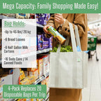 VENO 2-4 Pack Reusable Grocery shopping Bags, Small Tote Bag w/Handle Hard Bottom, Heavy Duty, Foldable Carrier