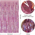 Pink Tinsel Foil Fringe Curtains Wavy Backdrop for Parties Sparkle Metallic Wavy Foil Fringe Backdrop Curtain for Party Decorations Photo Booth Props for Birthday Graduation Wedding