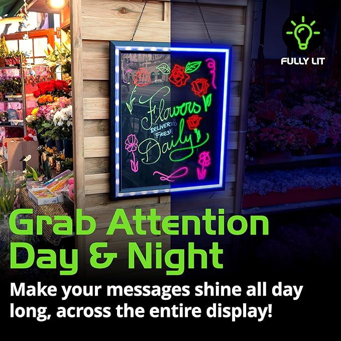 LED Writing Message Board 23x27 – Illuminated Erasable Neon Chalkboard Sign with Remote & Markers – Light Up Menu Board for Restaurants, Bars, Food Trucks & Classrooms