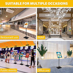 3 Packs Heavy Duty Pedestal Poster Sign Stand, 11"x17" Adjustable Floor Standing Sign Holder with 6.6Lbs Solid Steel Base for Vertical and Horizontal View Sign Displayed Stands, Black