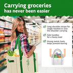 Green Bulldog Reusable Grocery Bags - Heavy Duty Reusable Shopping Tote Bags W/Long Handles, Foldable & Collapsible, Holds Up to 65 lbs - for Kitchen, Picnic 3 Pack