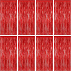 8 Pack Red Backdrop, 3.28 FT x 7.05 FT Streamer Party Decorations, Metallic Foil Fringe Curtains Party Streamer Photo Booth Backdrop, Red Tinsel Valentines Day Party Decor for Engagement Birthday