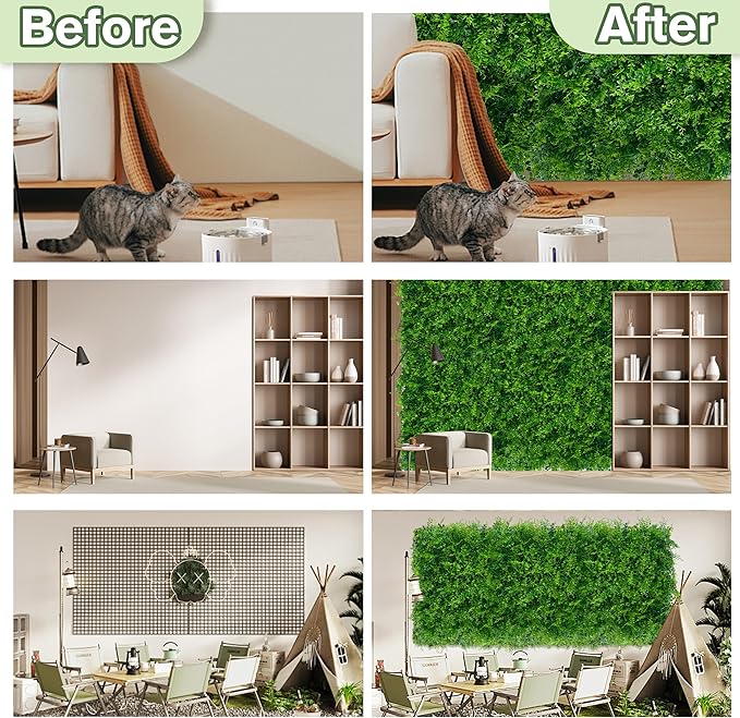 Greenery Faux Grass Wall Backdrop 40"x120"（33.5 SQFT） UV-Anti Artificial Green Boxwood Panel for Patio Balcony Privacy & Ivy Fence Covering Privacy, Garden, Backyard Wall Backdrop Decor