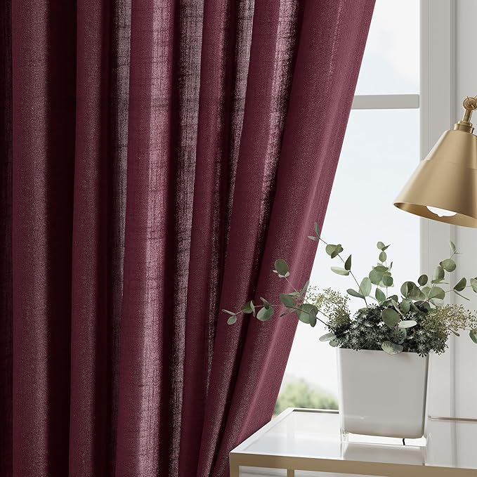 Nanspring Burgundy Curtains 72 Inch Length for Living Room Semi Sheer Light Filtering Door Drapes 2 Panels Set for Kids Bedroom Light Filtering Back Tab Rod Pocket Modern Farmhouse Decor 52x72