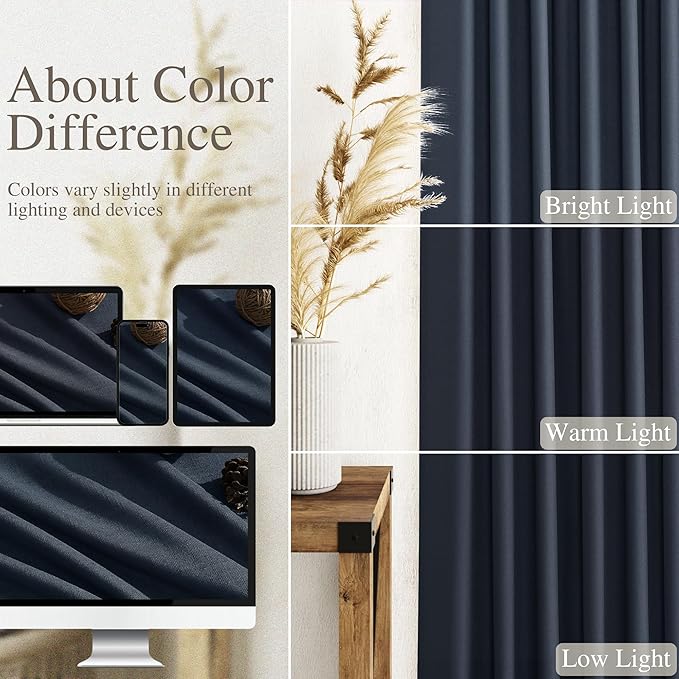 Nanspring Vintage Blue Linen Curtains 84 Inch Length 2 Panels Set for Living Room Rod Pocket Back Tab Light Filtering Window Drapes for Bedroom Dining Room Protect Privacy Vintage Country Decor