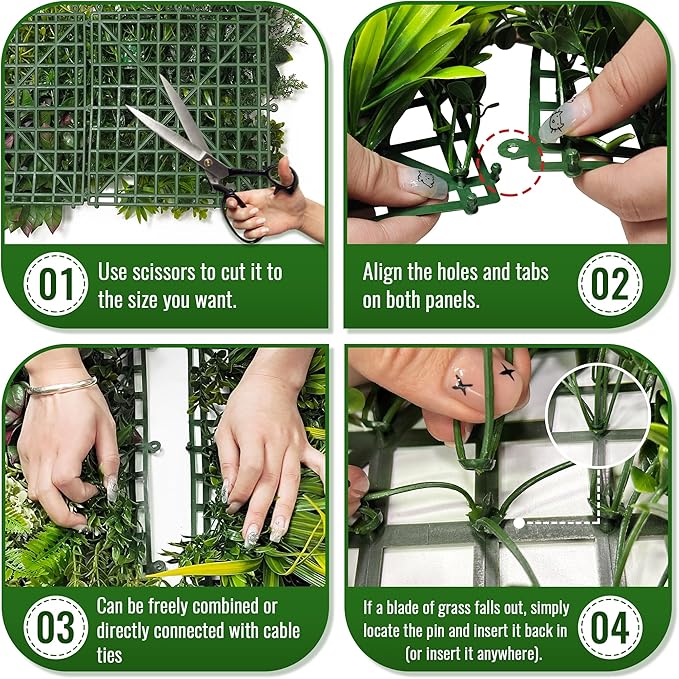 Artificial Hedge Grass Wall Panel: 40" x 20" UV-Anti Faux Boxwood Ivy Greenery Backdrop, Fake Green Plant Fence for Indoor & Outdoor Privacy Screen and Home Decor