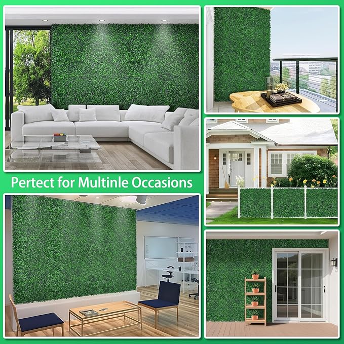 Artificial Greenery Wall Roll,71"x 126"(62 sq.ft) UV-Anti Faux Boxwood Roll Panels Greenery Backdrop, Vine Leaf Fence Panels for Garden Fence Covering Privacy, Outdoor Indoor Home Decor
